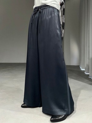 satin drowstrings side line wide pants / gray