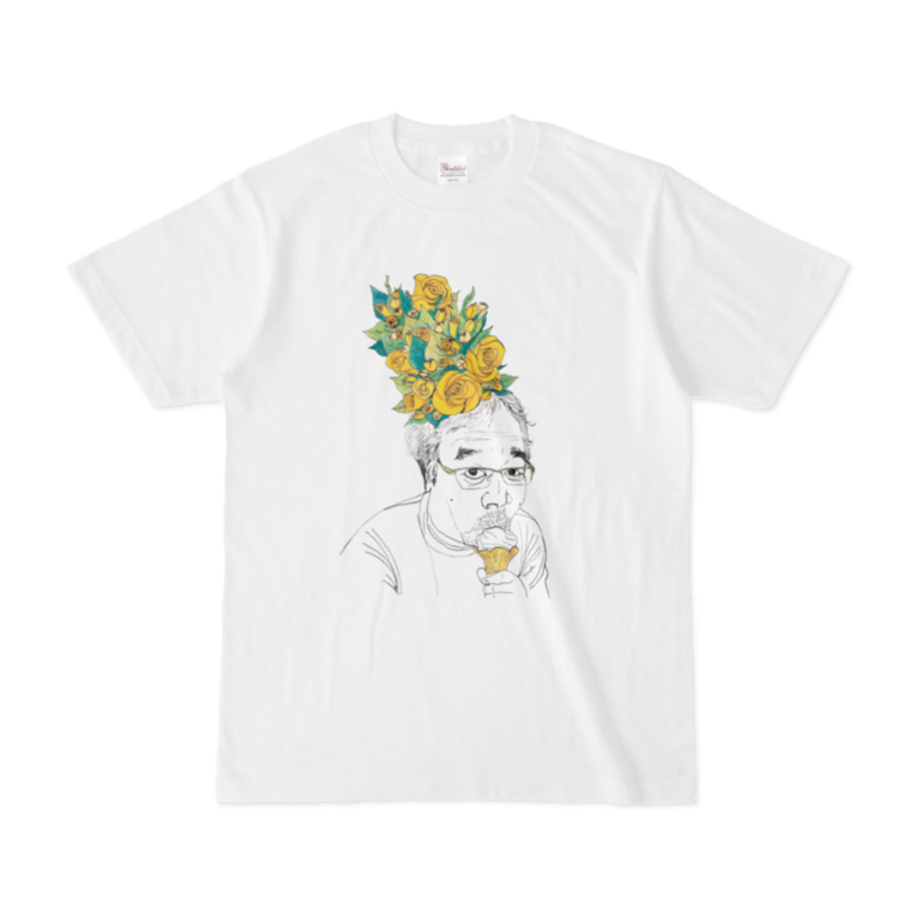 【花おっさん】白Tシャツ（絵柄J-バラ）