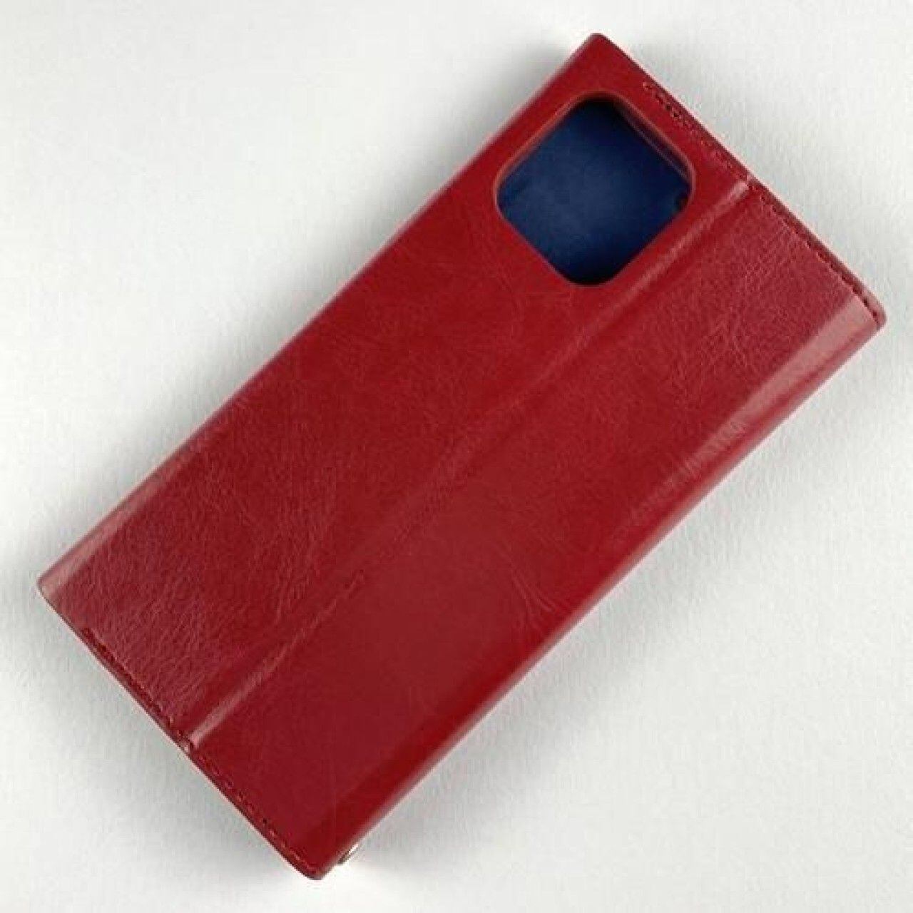 iPhone 11 Pro 極薄一枚革フラップケース PAGE レッド×ネイビー バイカラー カード収納 スタンド