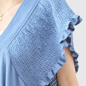TRUBE フリルシャーリングスリーブVネックロングワンピース【M~L】ブルー