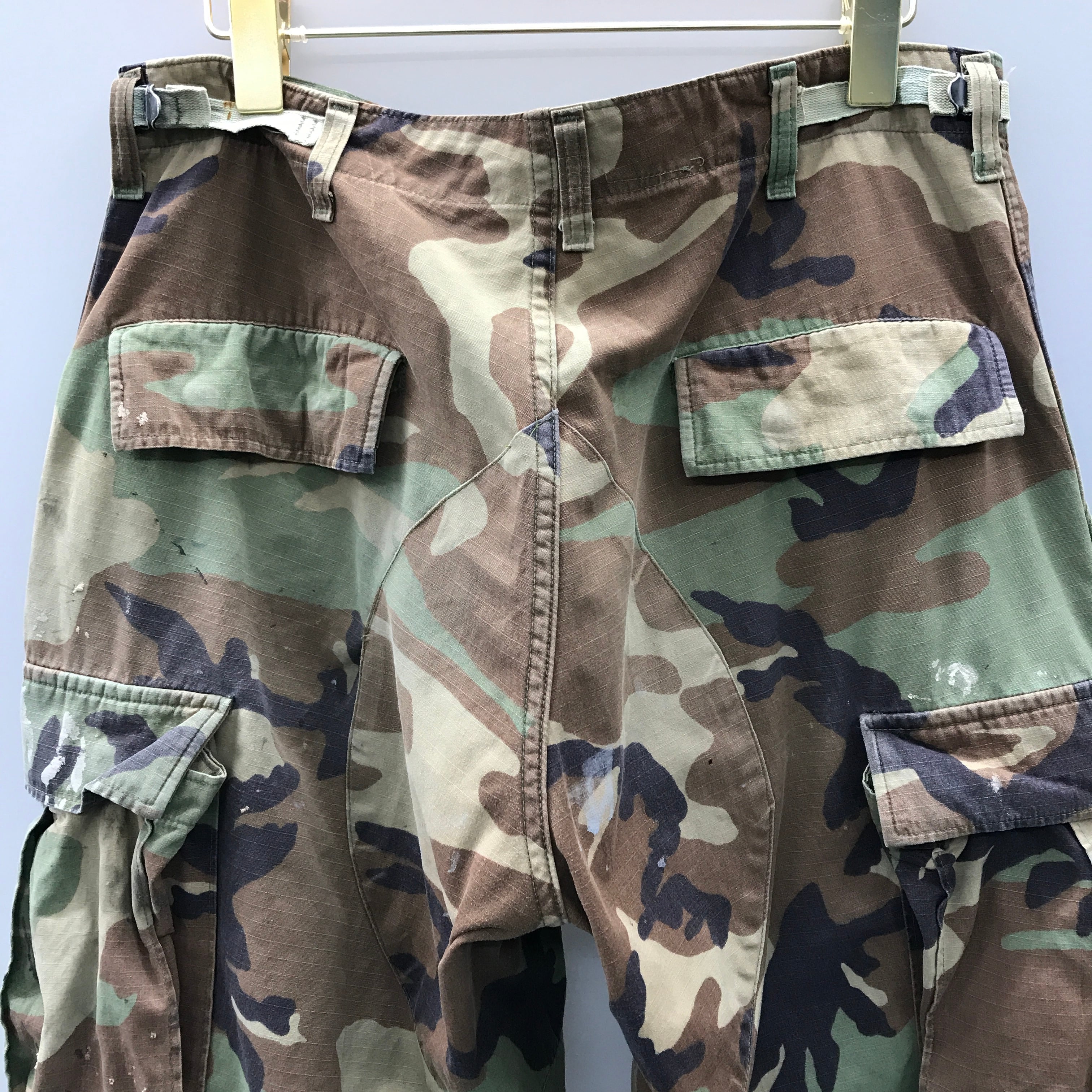 80年代? 米軍 ウッドランドカモ 迷彩 リップストップ ミリタリー カーゴパンツ コンバットパンツ BDU パンツ USA製 メンズ  MEDIUM-REGULAR