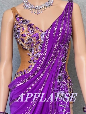 【新着】社交ダンス ドレス　ラテンドレス　バイオレット　M　LA-23-8　デモ・競技用ドレス　発表会衣装　パーティドレス　ワンピース　舞台衣装