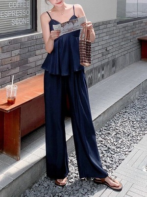 ペプラムキャミソール＆ワイドパンツセットアップ A0947