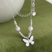ネックレス おしゃれ 蝶々 真珠 シルバー ペンダント