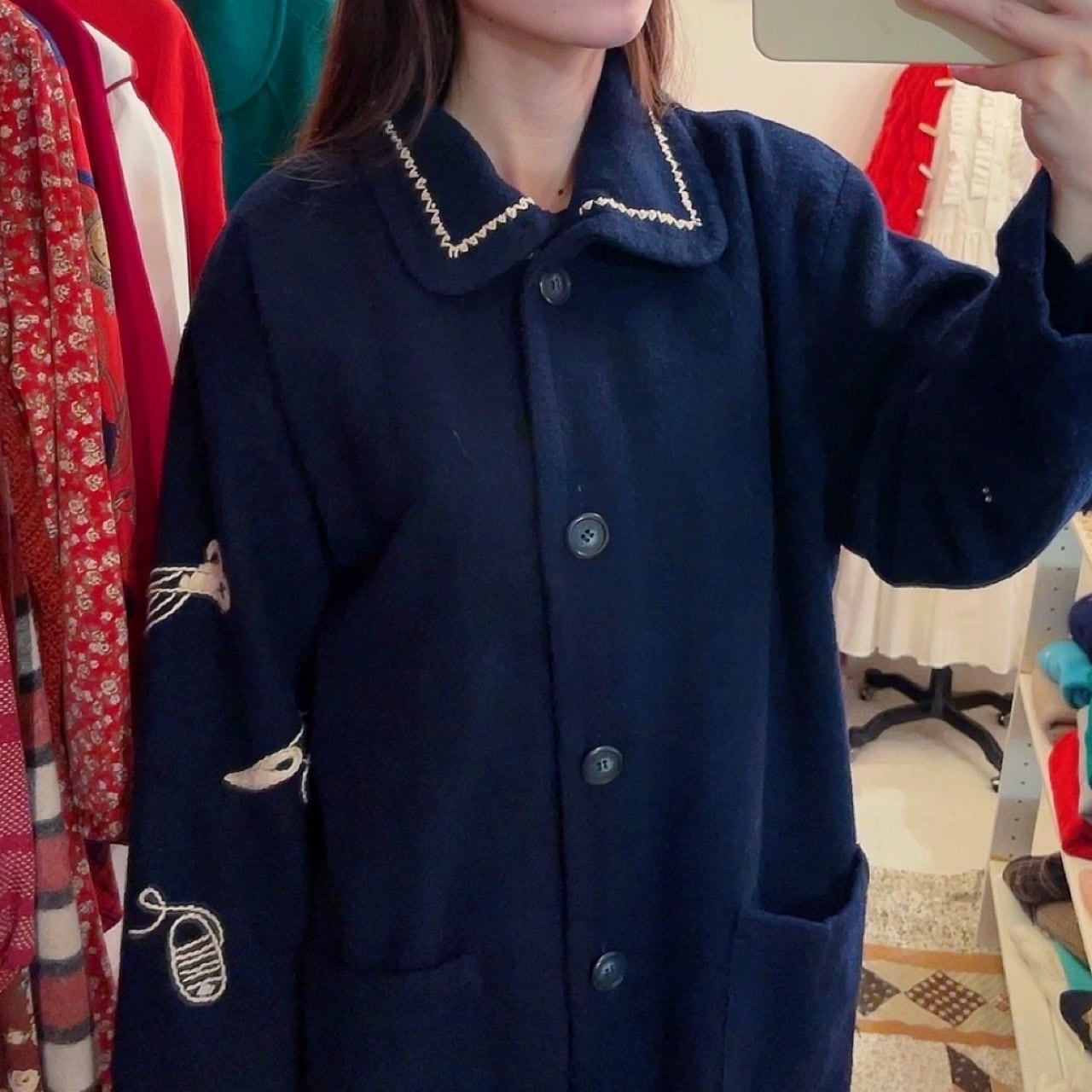 sewing kit embroidery navy coat