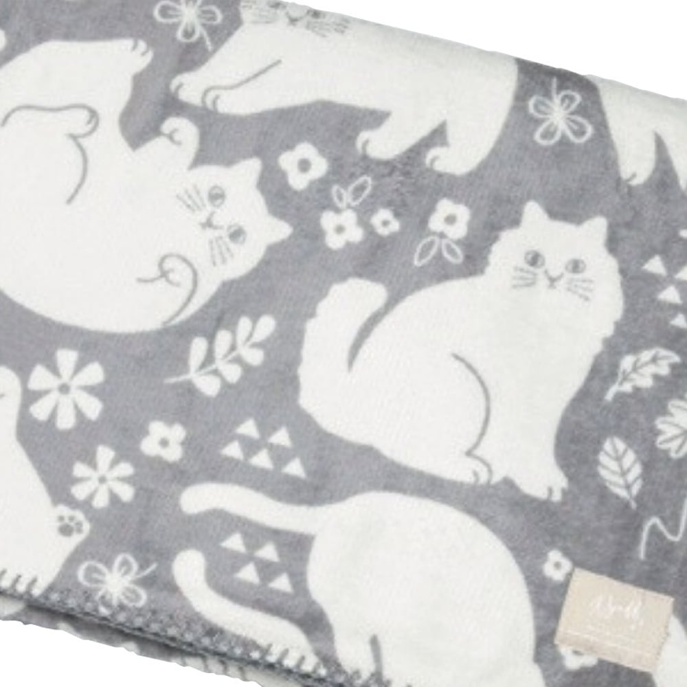 猫ブランケット(にゃふにゃふアンミーナL)ボタニカル柄グレー