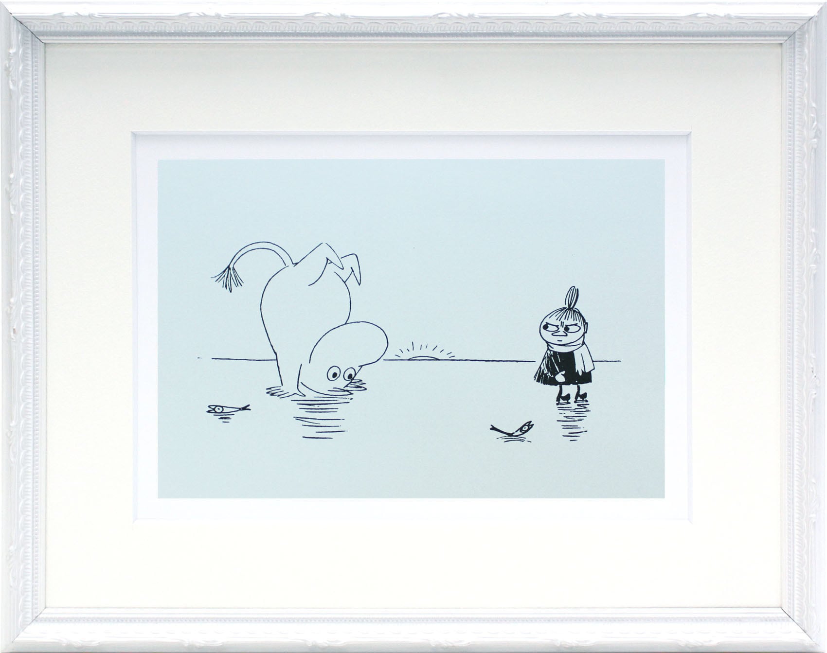 ムーミン 北欧 Postery「氷上のムーミンとリトルミイ」送料無料 フレーム 展示用フック付アートポスター 絵画 インテリア アート