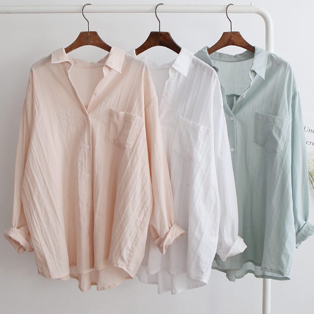 《SALE》 シアーシャツ パステル 薄手　オーバーシルエット ブラウス 大人★３色