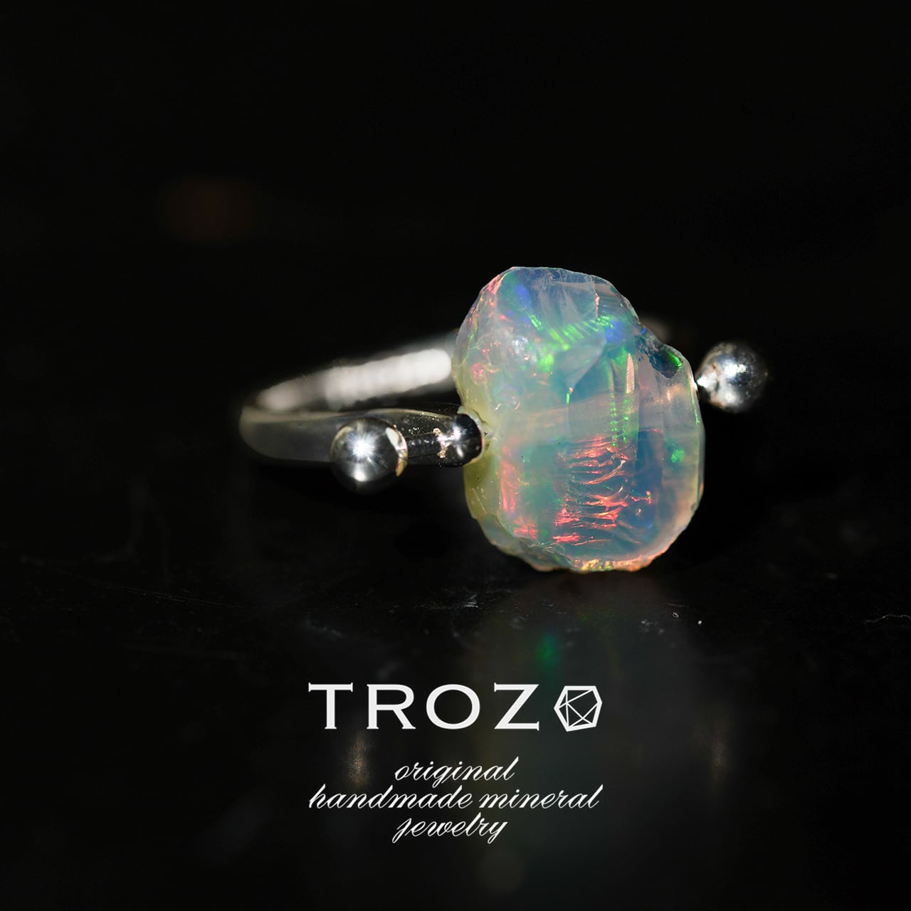 オパール 鉱物原石 シルバー925 リング 指輪 天然石 アクセサリー (No