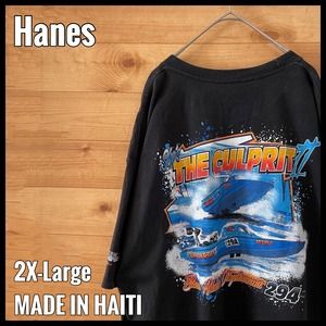 【Hanes】バックプリント Tシャツ ボート 企業ロゴ 2XL オーバーサイズ US古着 アメリカ古着
