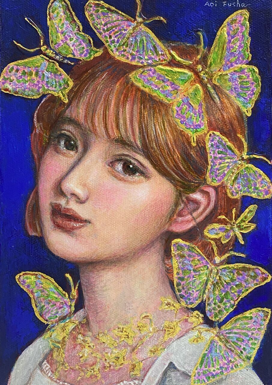 ソフトパステル水彩画 女性の肖像 多色使いアートインテリア ソフトパステル水彩画 女性の肖像 多色使いアートインテリア