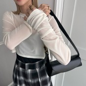 crew neck tulle sheer short tops/offwhite
