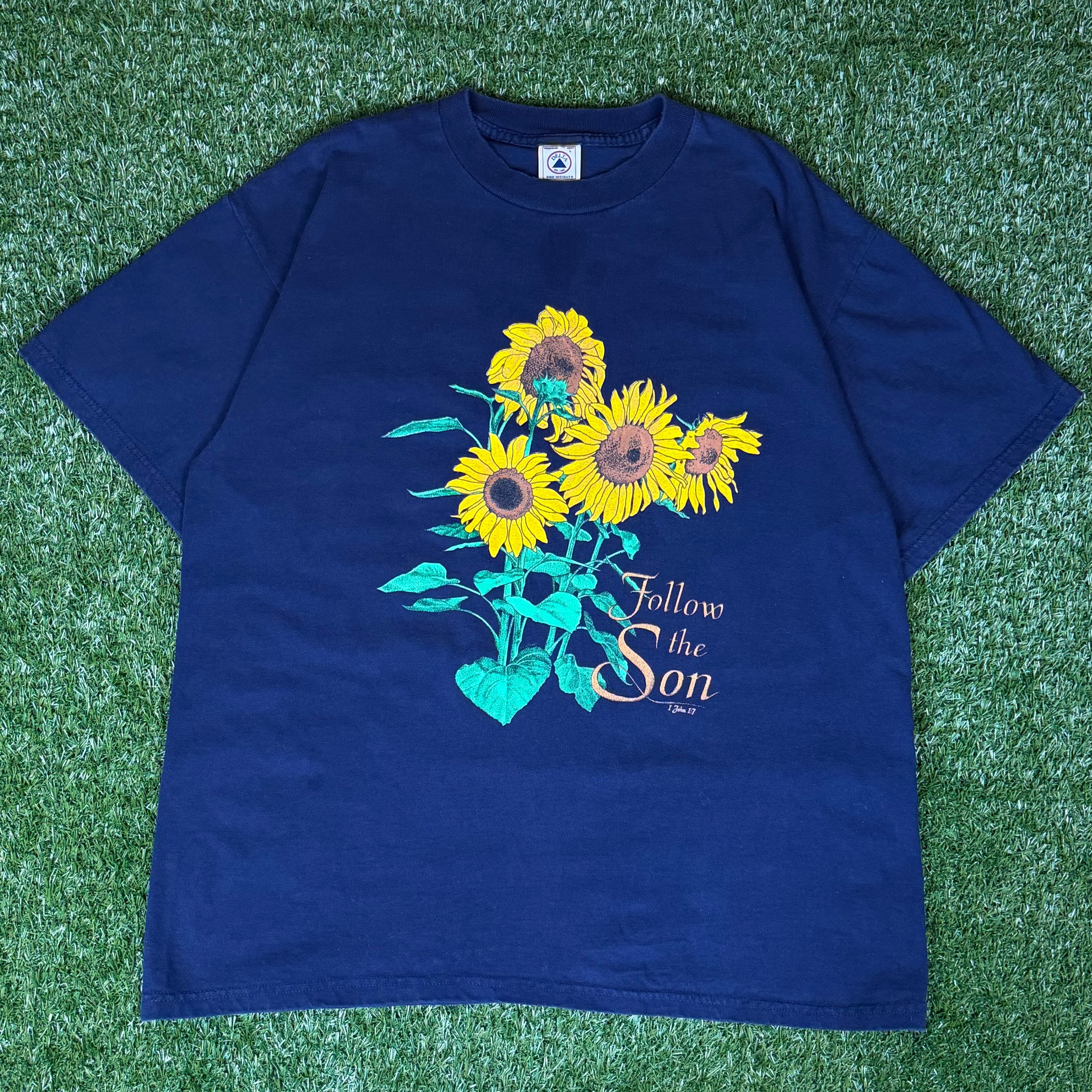 90s USA製 VINTAGE DELTA ひまわり 両面プリントTシャツ シングル