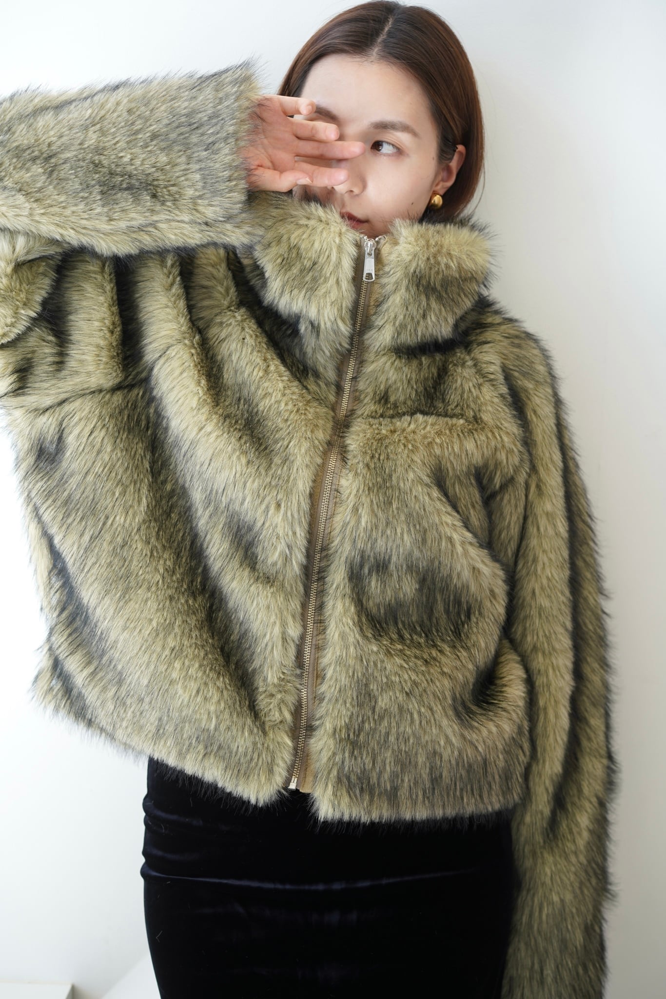 NOMINE stand fake fur blouson スタンドフェイクファーブルゾン Yellow