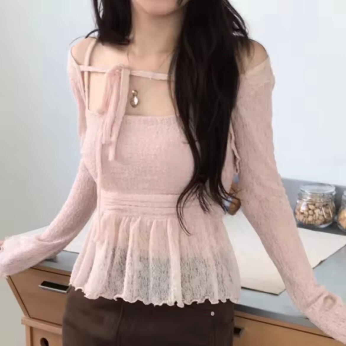 girly sheer cardigan camisole set