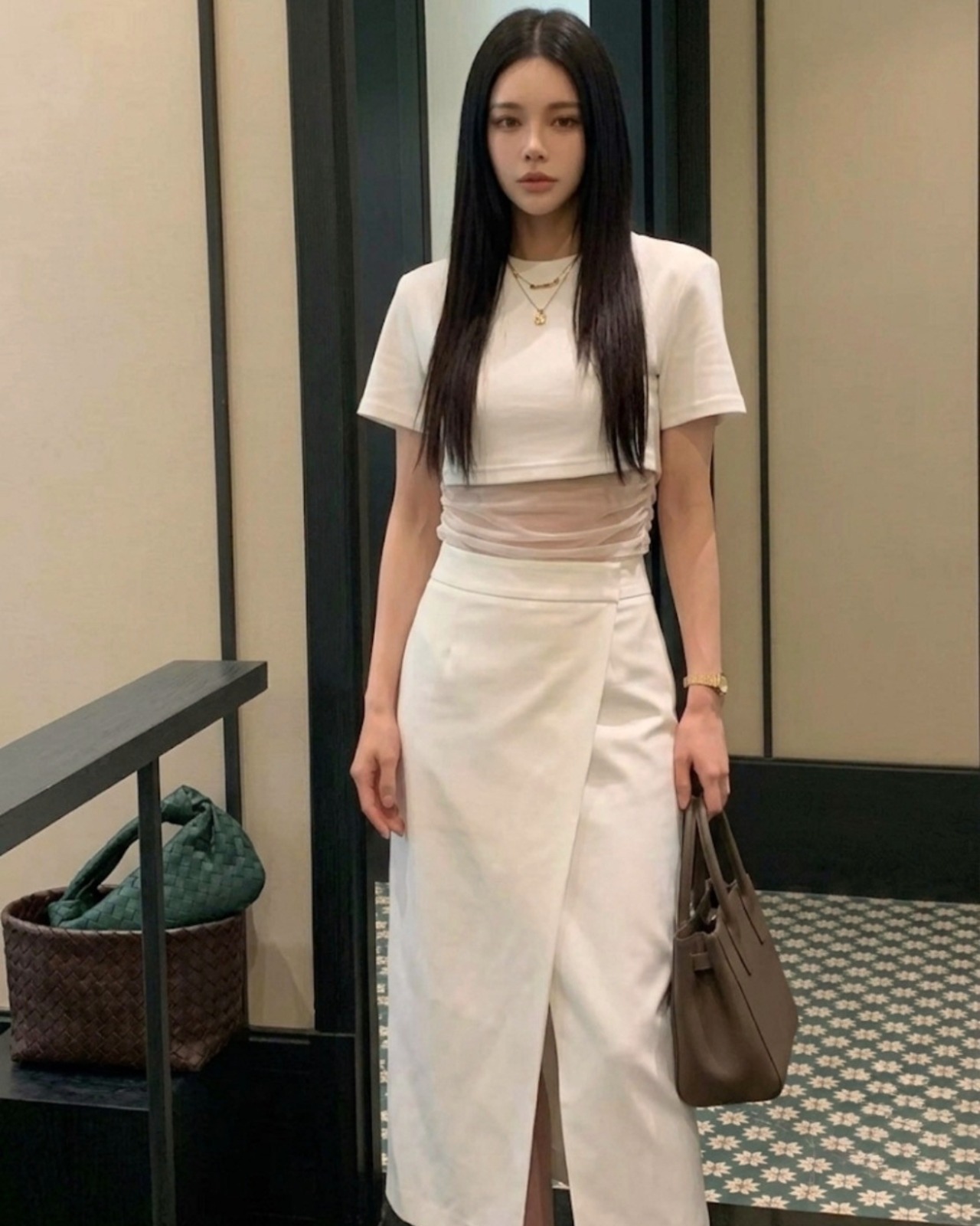 シアー切替ドレープ半袖Tシャツ 2color A1011 - 6