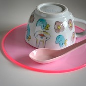 村田菜穂美 丸型スープマグ　『うさちゃんと水色ことりお花もよう』　［2104130000584］