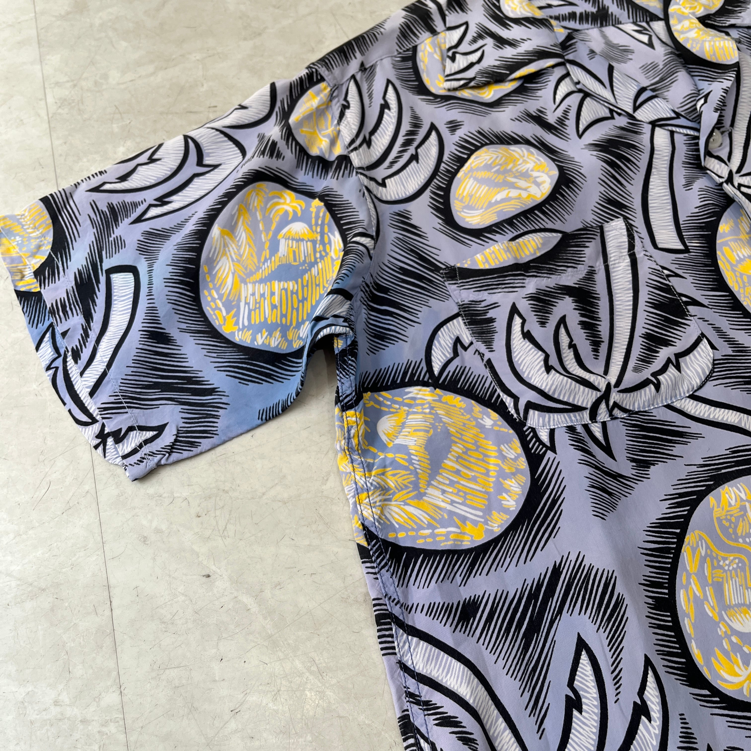 50s S/S Rayon Hawaiian Shirt 50年代 ハワイアンシャツ 開襟 袋襟 M位