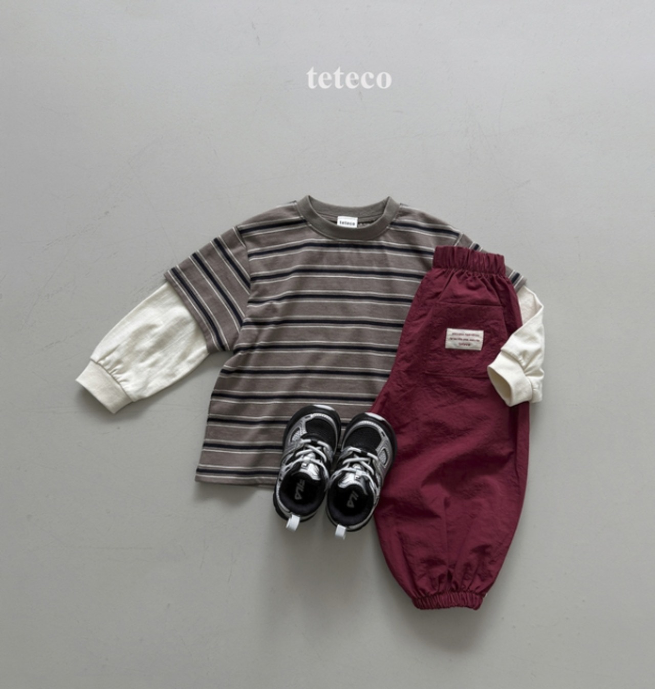 【取寄】teteco ストライプレイヤードTシャツ｜秋服｜韓国子供服｜ 26/AT