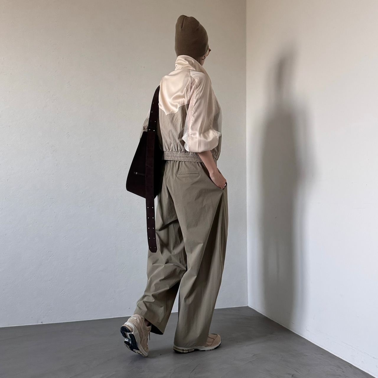 異素材切替スタンドカラーBZ/ライトベージュ