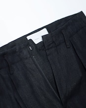 i’m here - Linen Wide Pants :Black|3種リネン切替/ワイド/“だまし絵”前立て