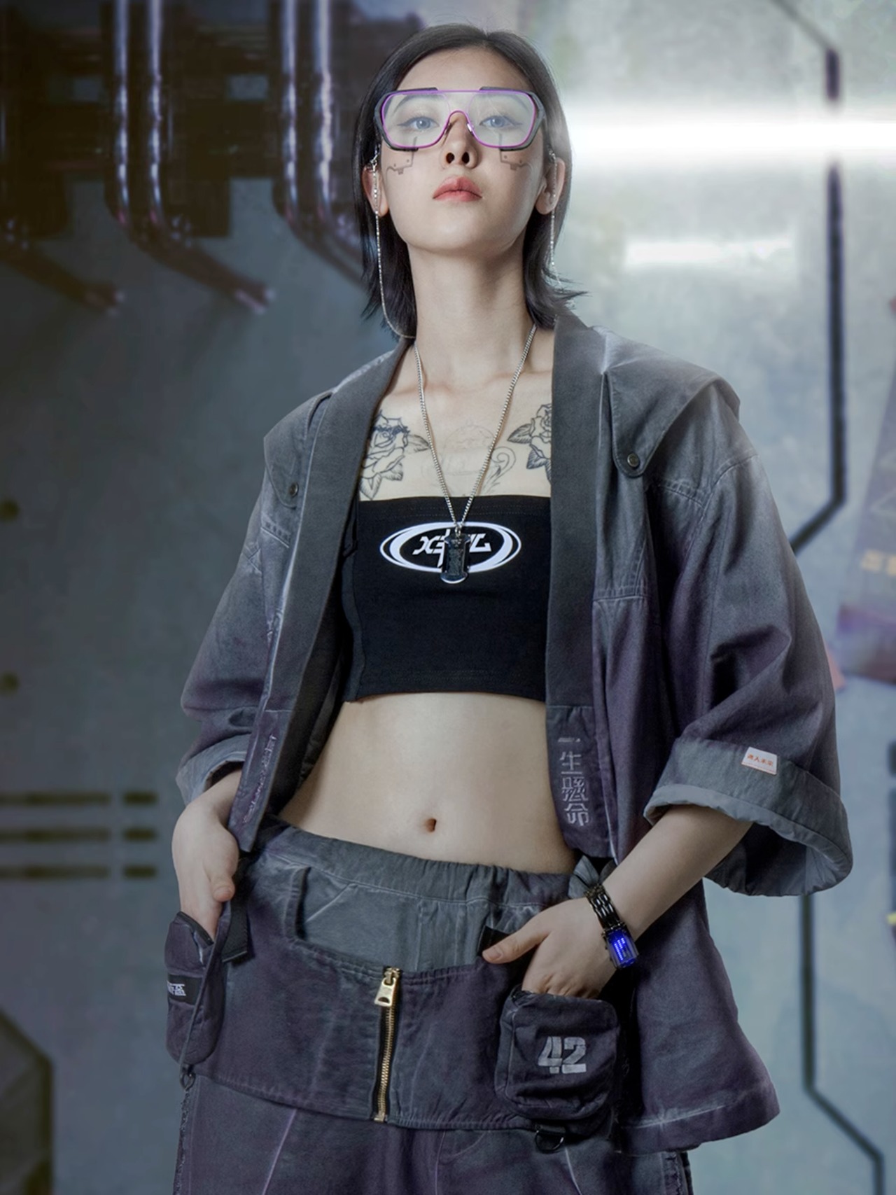 不作悪「夜叉」グラデーションウォッシングサイバーパンクローブ