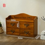 無垢材 北欧 収納ボックス 引き出し付き レトロ デスクトップ収納 ホームエントリーシェルフ 玄関 リビング カフェ 卓上 壁掛け インテリア アメリカン 木製