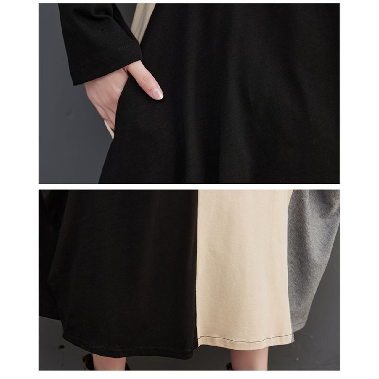 ラウンドネック コントラストカラー ドレス 00002