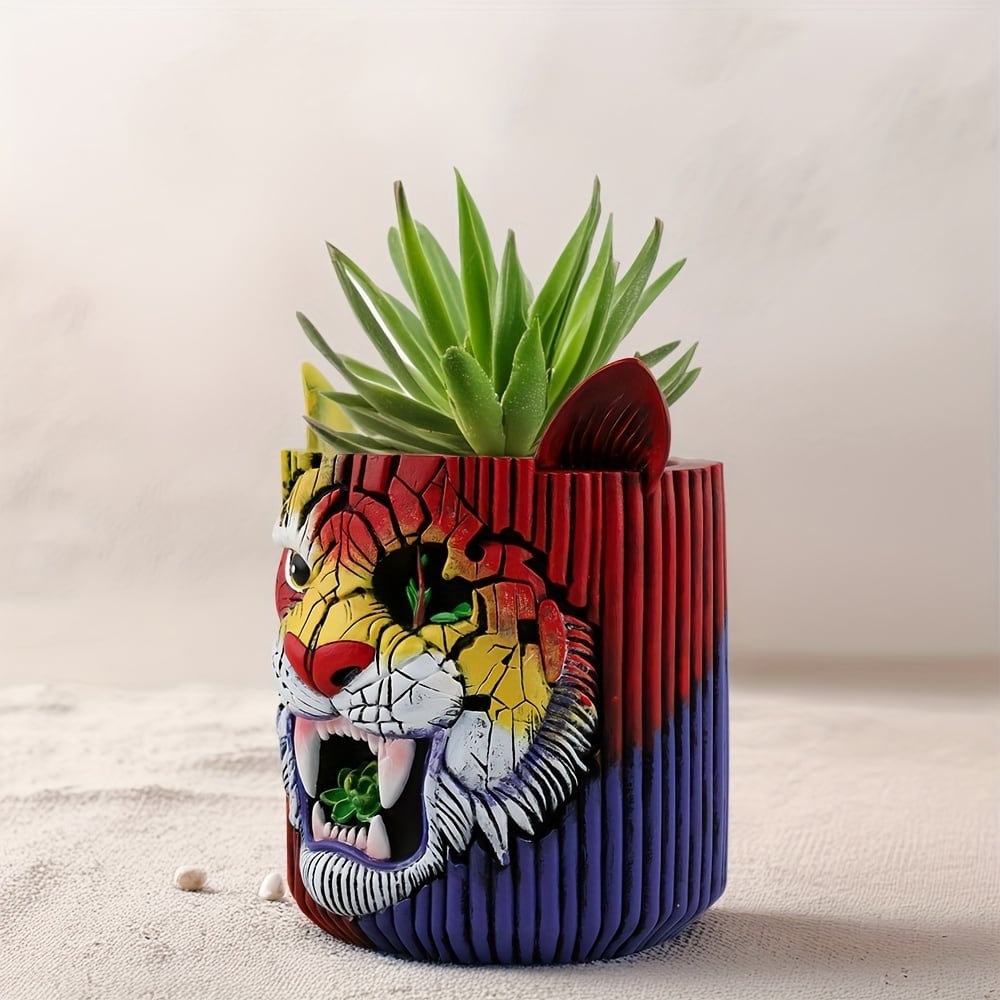 ❤*︎様 ぴよたん作　虎モチーフ 植木鉢（ハンドメイド） プランター 植木鉢 プランターポット 虎 トラ カラフル インテリア