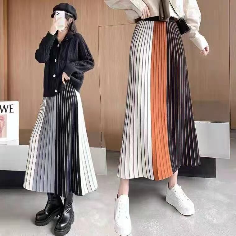 配色ストライプニットスカート　AJ11295-L03