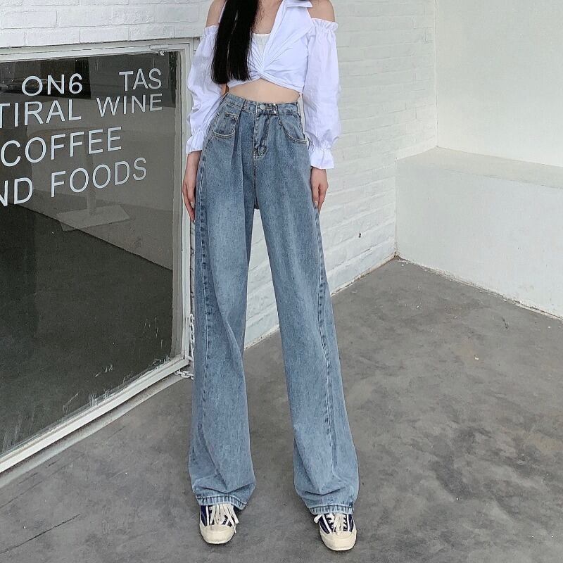 スプリングオータムハイウェストジーンズ パンツ ルーズ レッド 春物 秋物 YY-ファッション2947930304