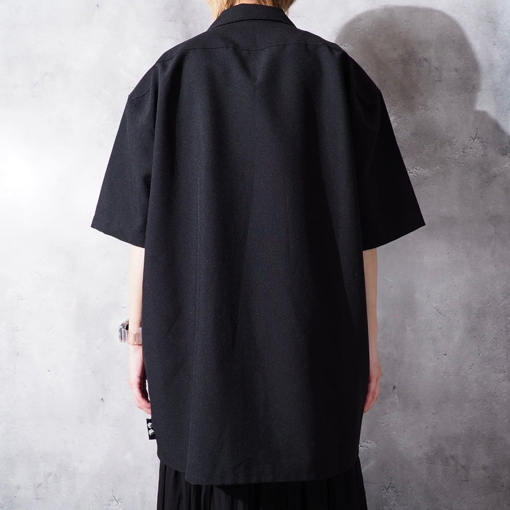 Skull × Flame pattern Satin switching vintage loose Open callar SS shirt