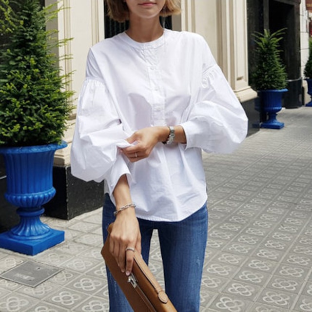 round neck design sleeve blouse(2color)<t1118>