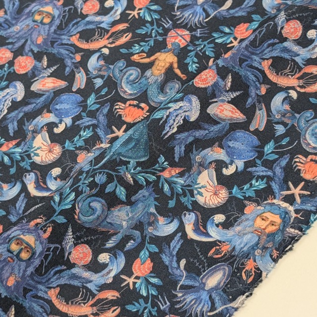 リバティ・ファブリックス　タナローン　Neptune's Kingdom　ネプチューンズキングダム 　ブルー　約108×50cm