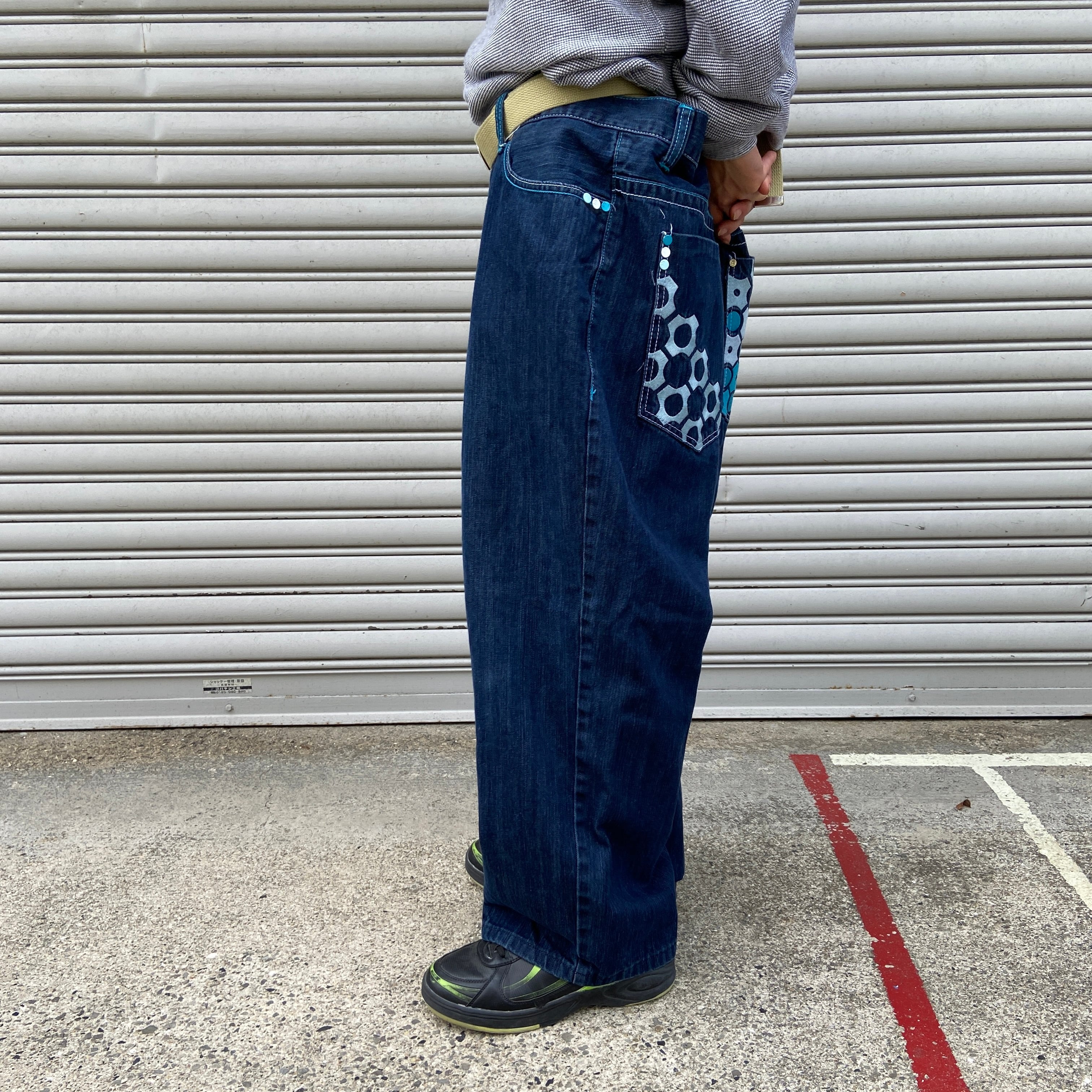 送料無料』90s ENYCE W42 ワイドバギーシルエット ブルーデニムパンツ 