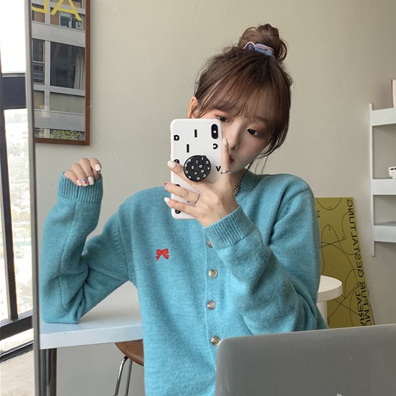 スプリングリボンショートトップス ルーズカーディガンスタイルセーター レディース 春物 試着室29963234136