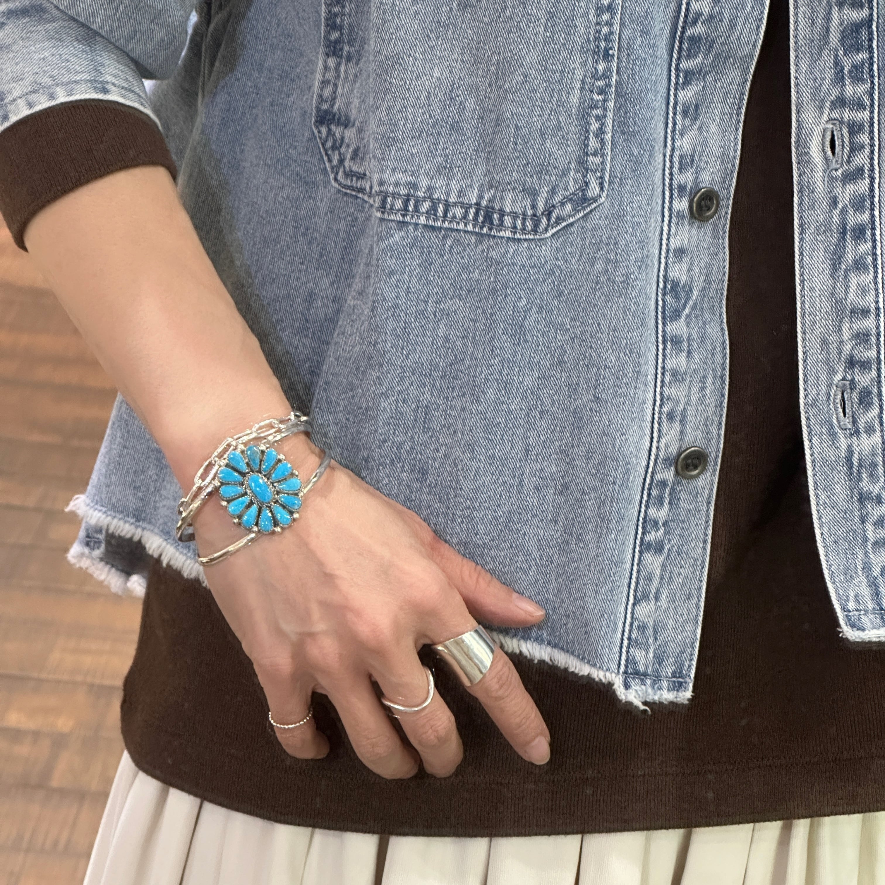 Indian Jewelry 》 【一点物再入荷】ターコイズ フラワー バングル