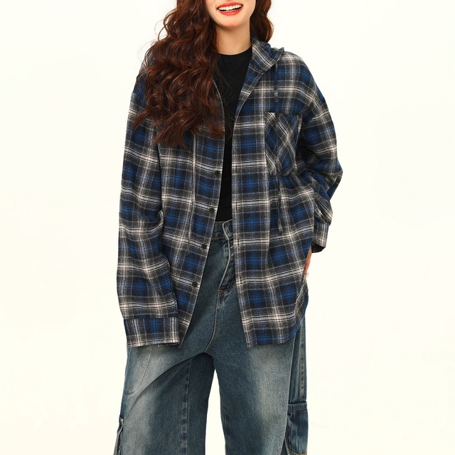 ヴィンテージチェックオーバーフーディシャツ R00732