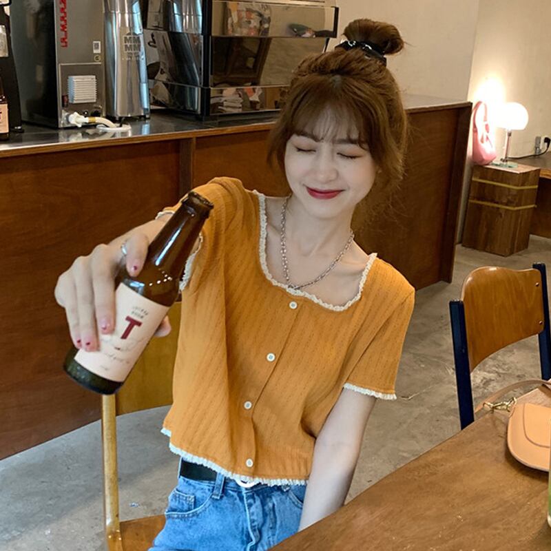 ウェストショートTシャツ サマーレッドルーズトップス 夏物 スーパーモール42907810484