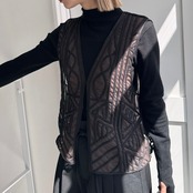 シアー幾何学柄デザインvest/ブラック