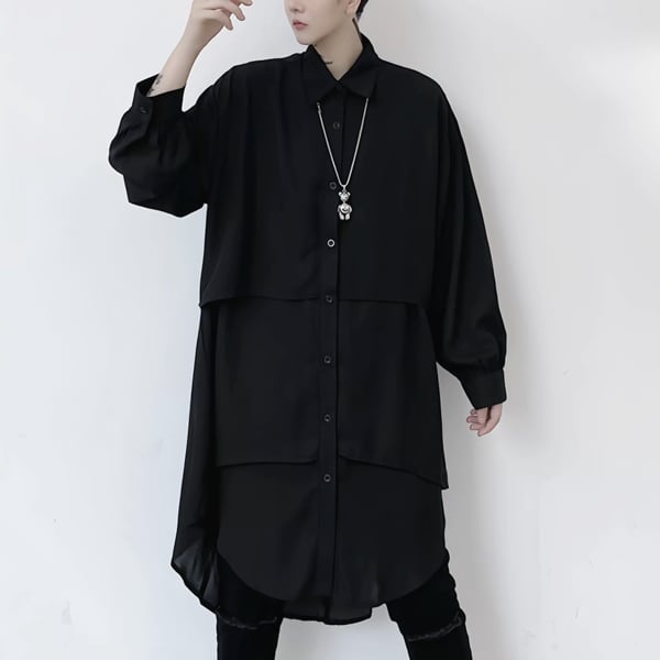 ロングシルエットレイヤードブラックシャツ(ruf_02950)