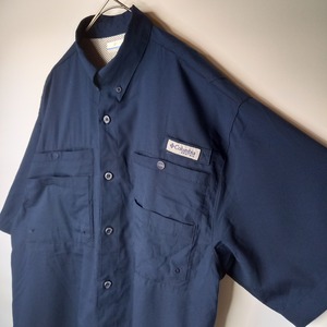 コロンビア　PFG　BDシャツ　半袖　無地　ネイビー　S/P