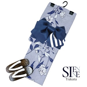 浴衣ジェンヌ 浴衣3点セット パープルグレー 花柄 結び帯 作り帯 ゆかた 浴衣セット