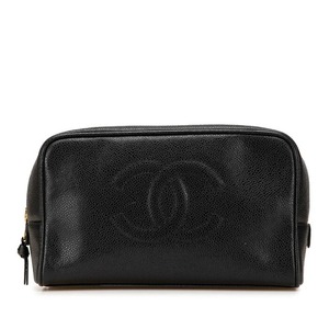 シャネル ココマーク ポーチ 小物入れ ブラック キャビアスキン レディース CHANEL 【中古】