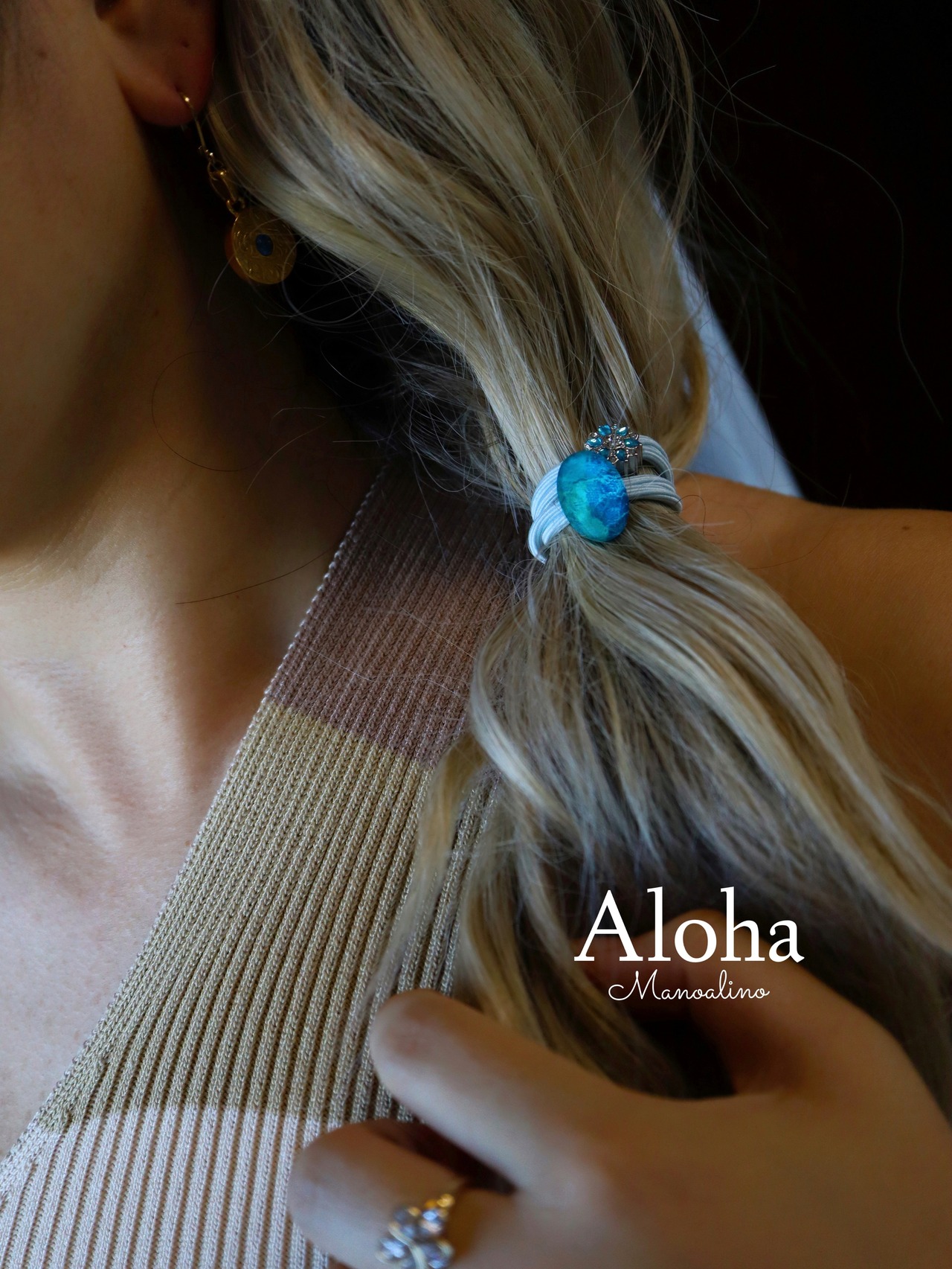 Baby Chrysocolla×Crystal hair accessory(ベビークリソコラ×クリスタルヘアゴム)