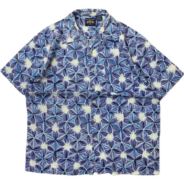総柄シャツ　柄シャツ　総柄　半袖シャツ　オープンカラーシャツ　開襟シャツ　水色　　商品番号213