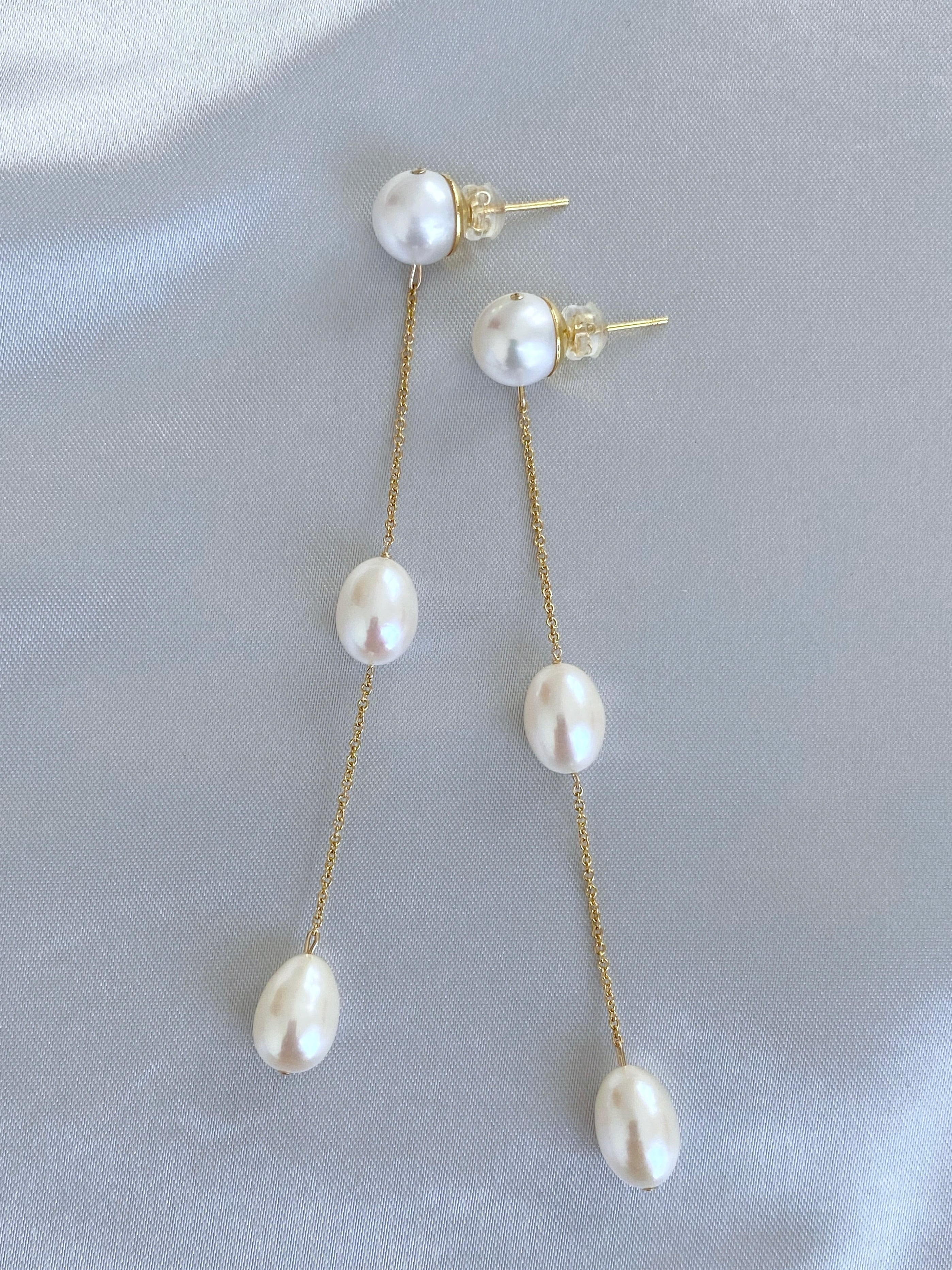 triple drop pearl earrings