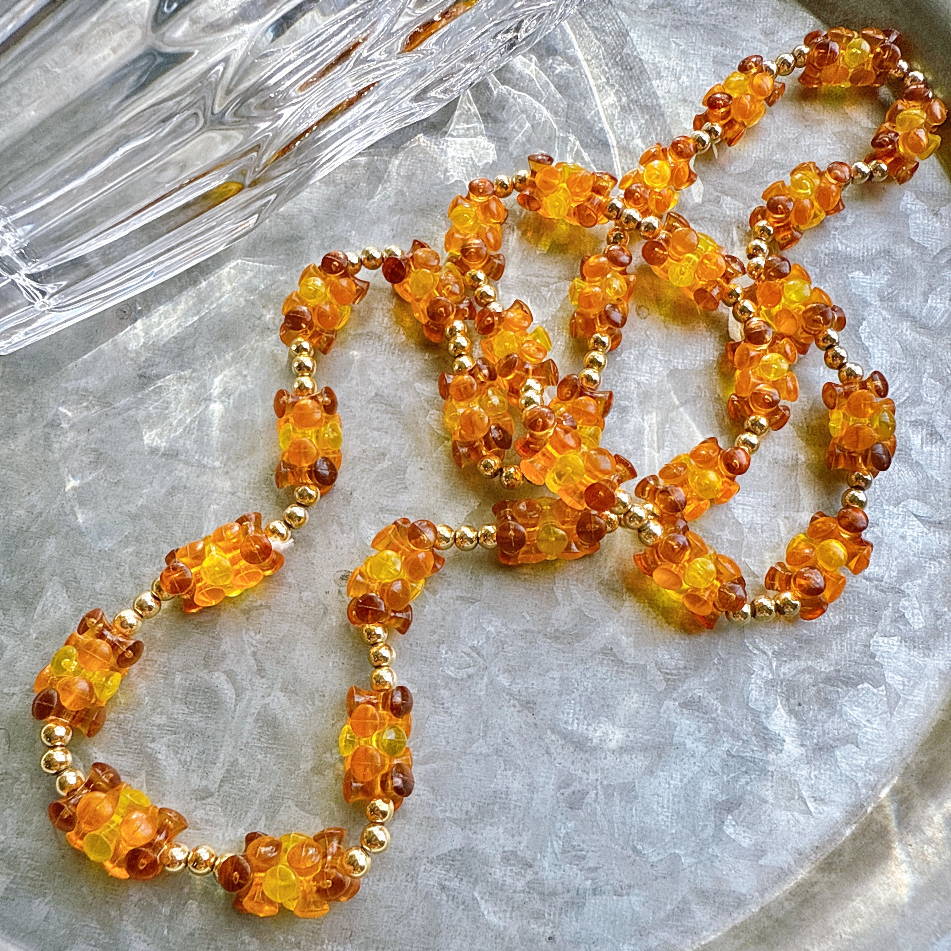 N99-ヴィンテージネックレス U.S.A. 1960〜70s Amber Color & Gold 
