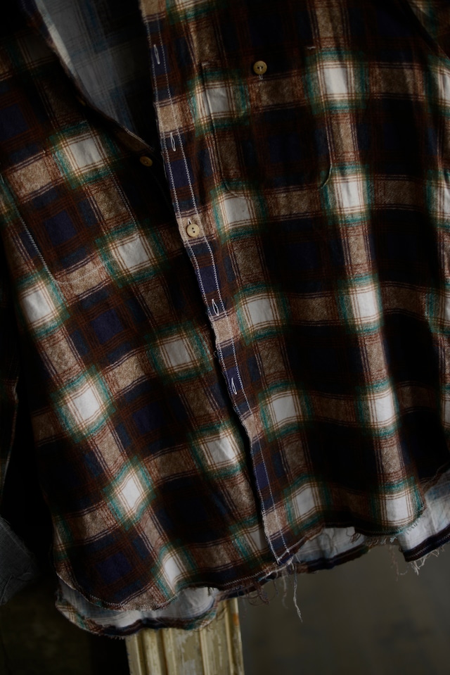 blackbird / cut off collar shirt (check Green)