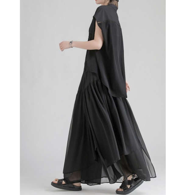 Chiffon asymmetrical tiered maxi skirt C1076